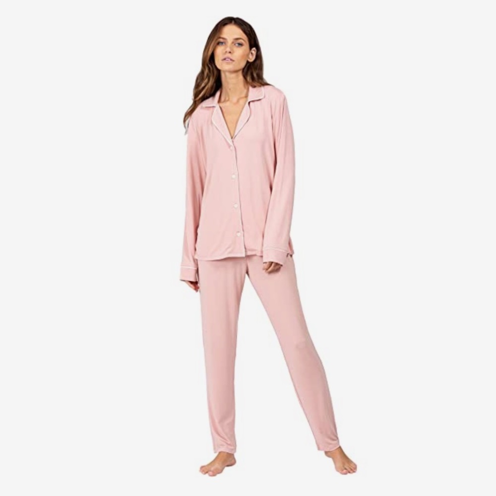 Eberjey Gisele TENCEL™ Modal Tuxedo Slim PJ Set - Misty Rose/Ivory